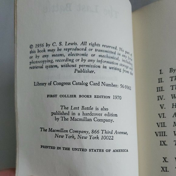 CS Lewis The Last Battle Book 7 Chronicles Of Narnia Vintage 1st Collier - Picture 6 of 6